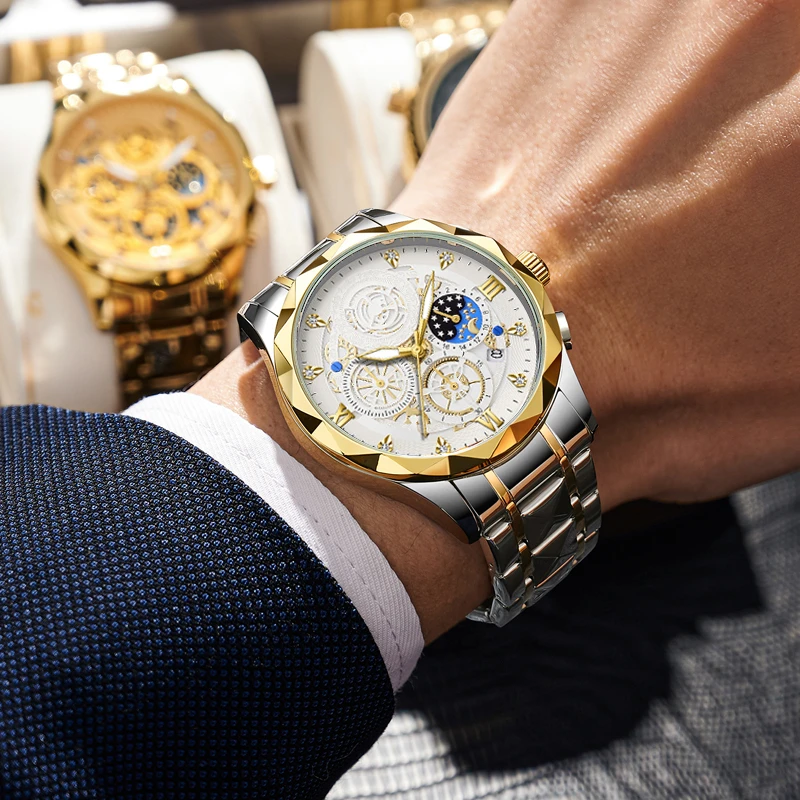 PAAZOMU Luxury Man Wristwatch Waterproof Luminous Chronograph Watch for Men Stainless Steel Men's Quartz Watches reloj hombre