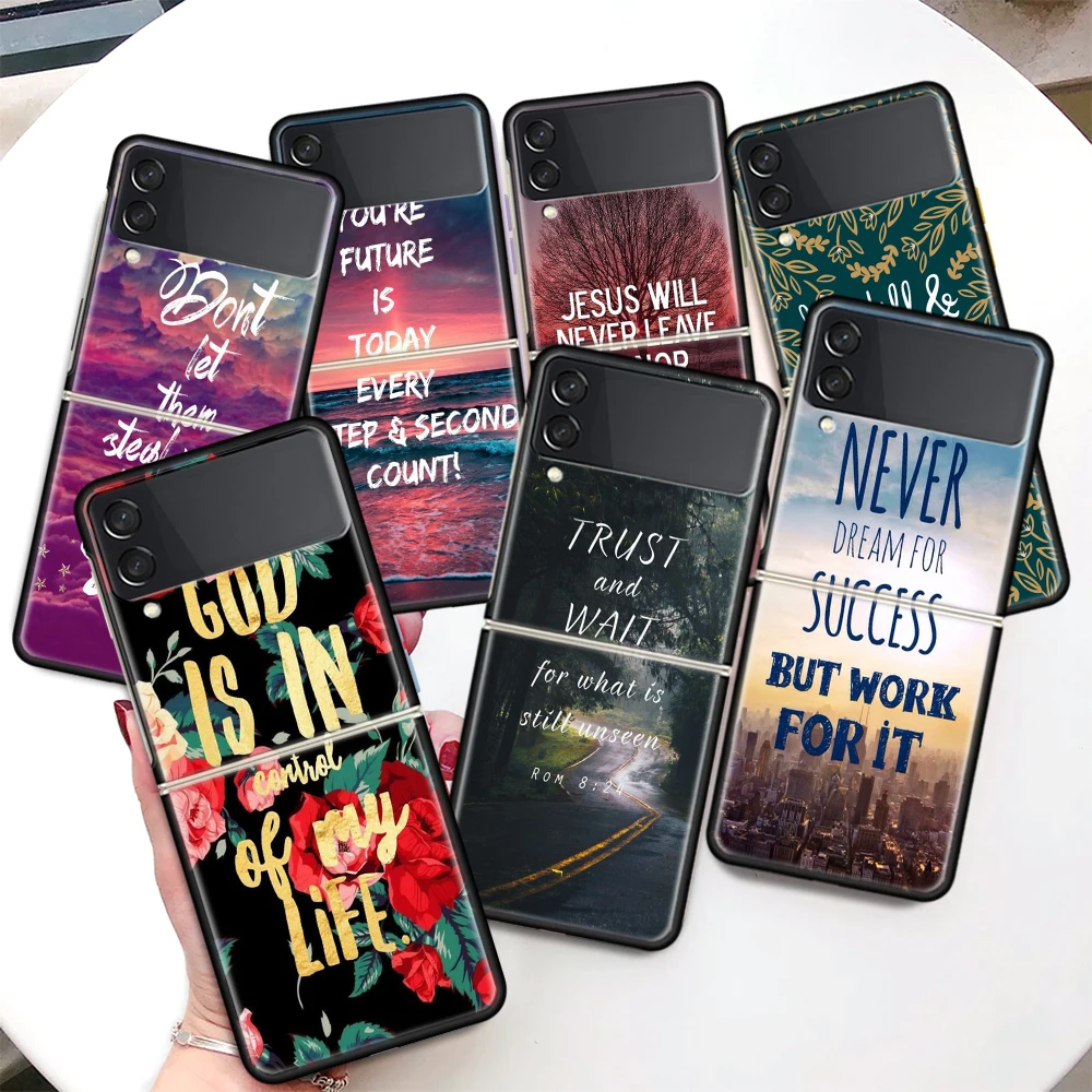 Bibbia Quotes Cheer Up Coque Custodia Per Telefono Per Samsung Galaxy Z Flip 4 3 5 5G Black Hard Cover Zflip 5 3 4 Paraurti Antiurto Di Lusso