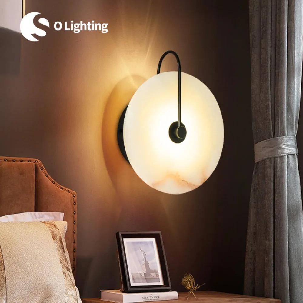 

Nordic Postmodern Minimalist Marble Wall Lamp Creative Circular Dining Room Bedroom Bedside Study Marble Wall Lamp
