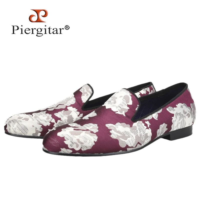 

Piergitar 2022 New Arrival Purple Jacquard Fabric With White Fowers Handmade Men Loafers Party And Prom Male Flats Plus Size