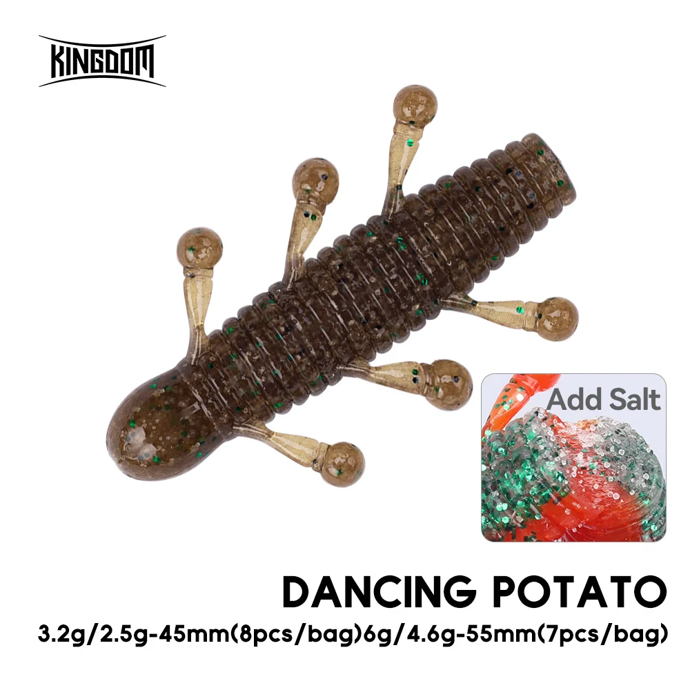 キングダムダンシングポテトソフトフィッシングルアー 3.2g 45mm 6g 55mm PVCシンキングソフトベイト 塩漬け風味ソフトルアー 8個 7個