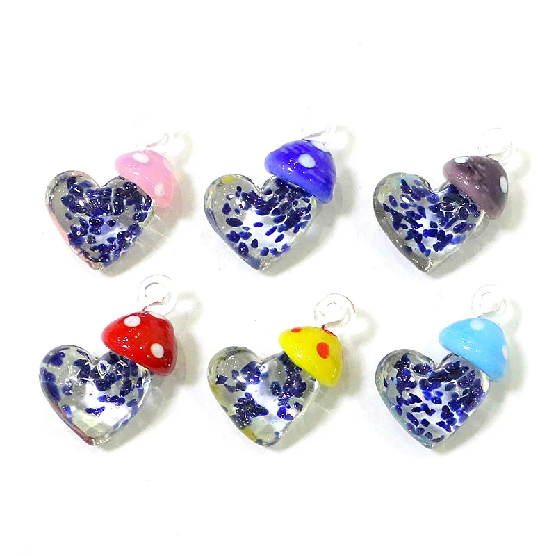 

6Pcs Creative Cute Murano Glass Mushroom Heart Charm Pendant Accessories For Women Necklace Bracelet Jewelry Making DIY Supplies