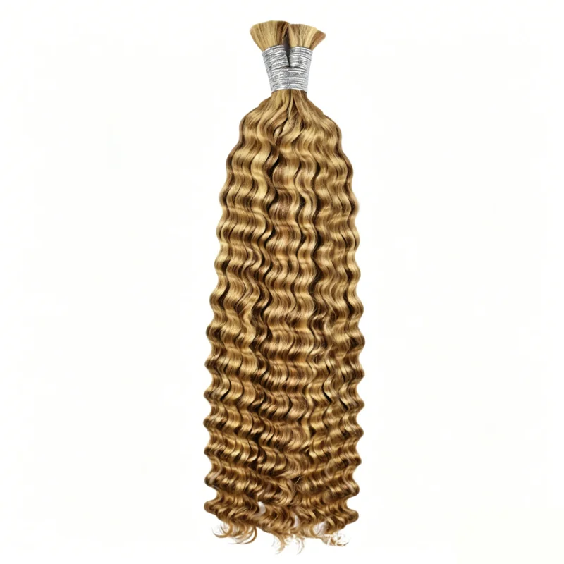 26 Inch #4#P27/30#33 Deep Wave Bulk Human Hair Brazilian Virgin Remy Multiple Color Options for Micro Braids Boho Hairstyles 3