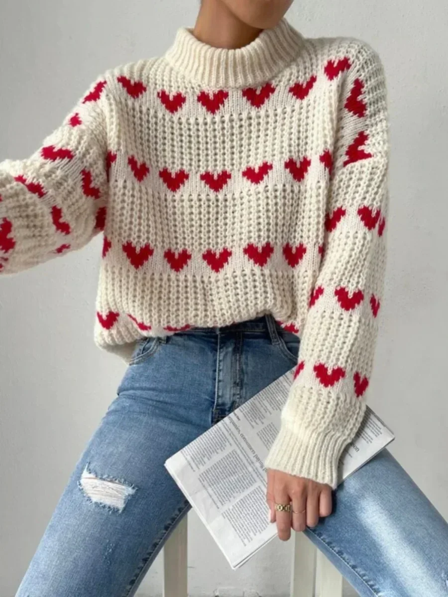 *p(R)ojectR® Heart P Knit Kintted Sweater Women Heart O-neck Crochet Y2k Top Long