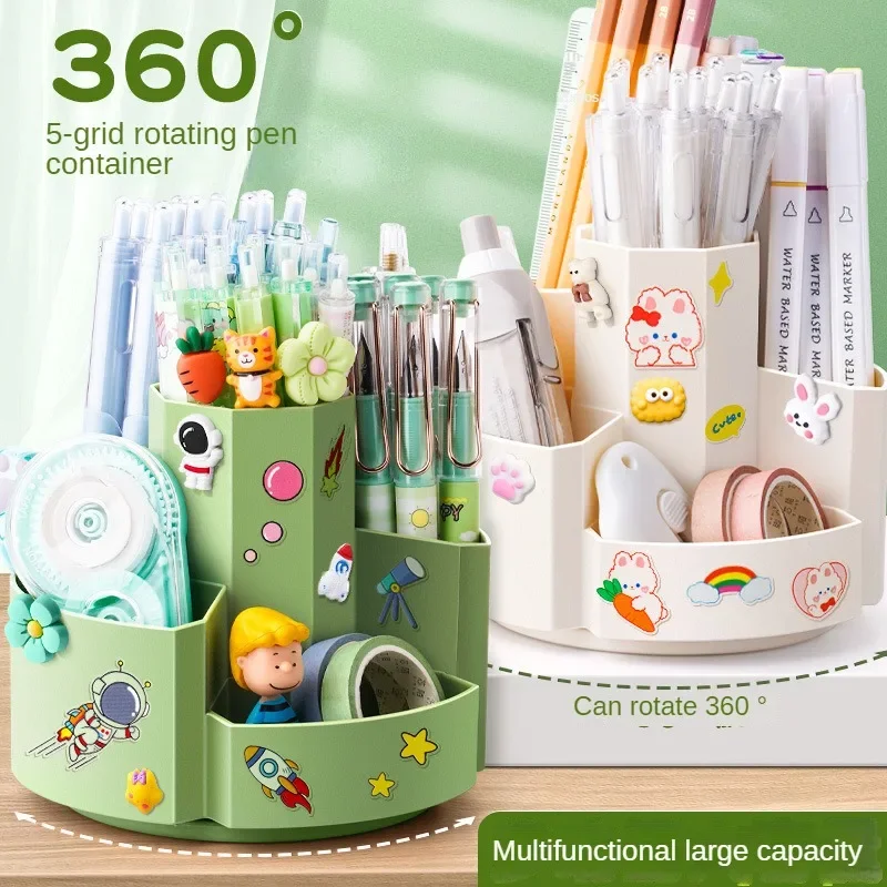 Kawaii Desktop Pen Holder 360&deg;rotatable 5gird Large-capacity Cute Stationery Creative Multifunctional Desk Organizer pen holder,desk organizer,pen and brush holder,desk storage rack,pencil holder tool