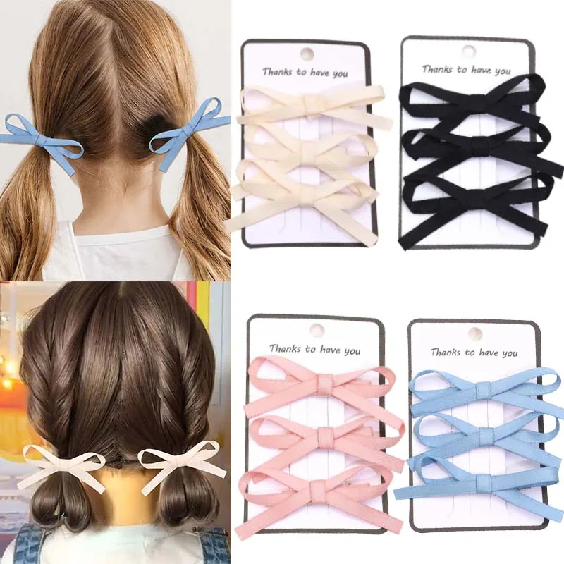 2 3pcs hair clip set korean sequins acetate hairpins for women hair accessories jewelry femme barrettes hairgrip girls headwear Oaoleer 3Pcs/set Sweet Girls Bowknot Hair Clips Solid Color Ribbon Bow Hair Pin Barrettes Kids Headwear Korea Hair Accessories