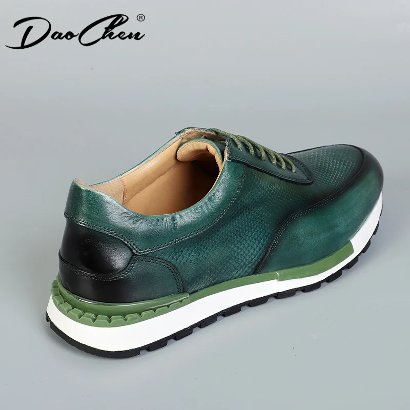 DAOCHEN LUXURY MEN CASUAL LEATHER SHOES FASHION LACE UP SPORT GREEN MENS DRESS SHOES PATCHWORK SNEAKER SHOES FOR MEN