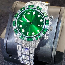 

New Top Brand Luxury Sapphire Crystal Men Quartz Watches Green Diamond Bezel 10Bar Luminous Automatic Date reloj hombre 2021