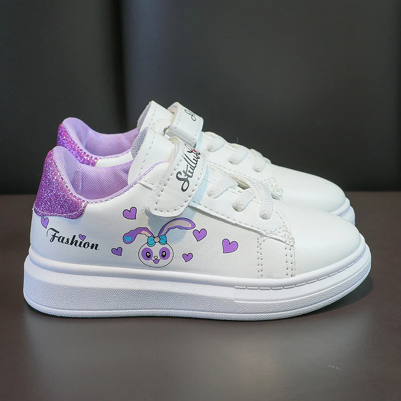 Girls' White Shoes Spring Children Anti-skid Leather Shoes Solid Soles Children's Shallow Mouth Sport Shoes Size 26-37 5