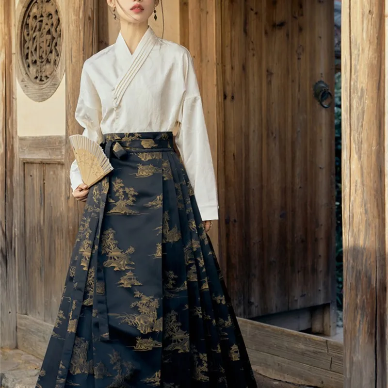 

New Chinese Style Black and Gold Dress Daily All-Matching