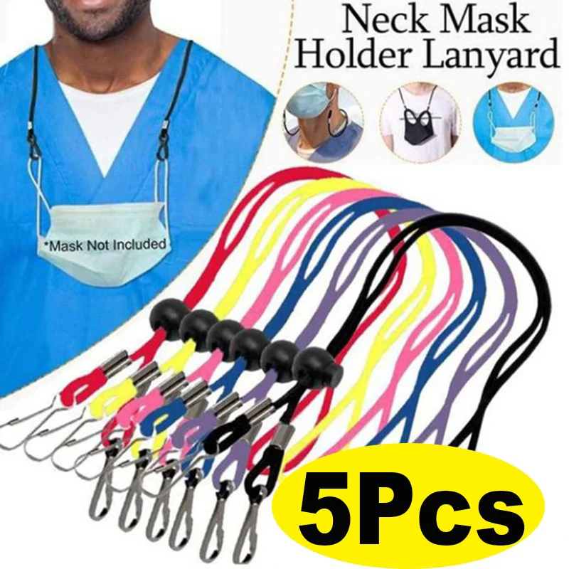 5Pcs Mask Adjustable Hanging Rope Face Mask Lanyard Anti-lost Face Cover Lanyard Ear Holder Neck Hang Rope with Hook