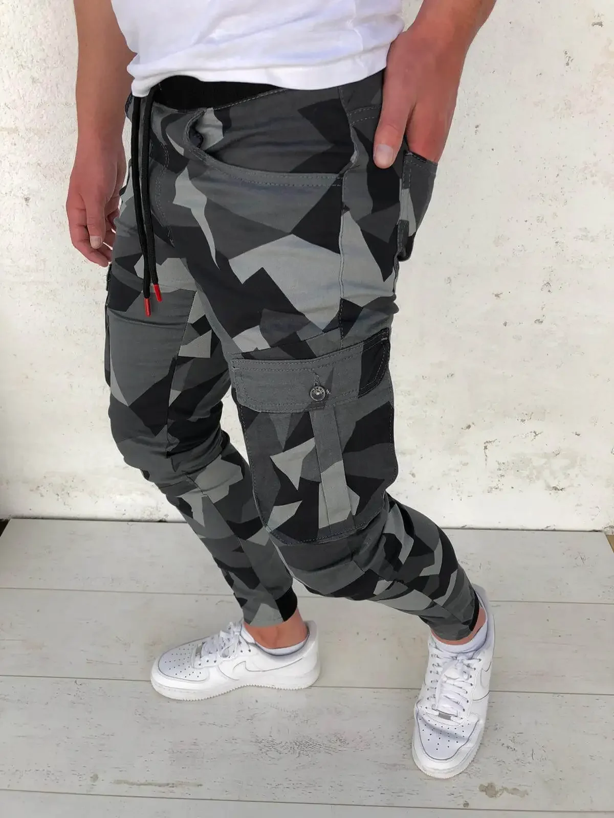 Camouflage Sports Pants Men's Fitness Running Training Trousers Plaid Casual Brothers Maze Patterned Exercise Long Trousers
