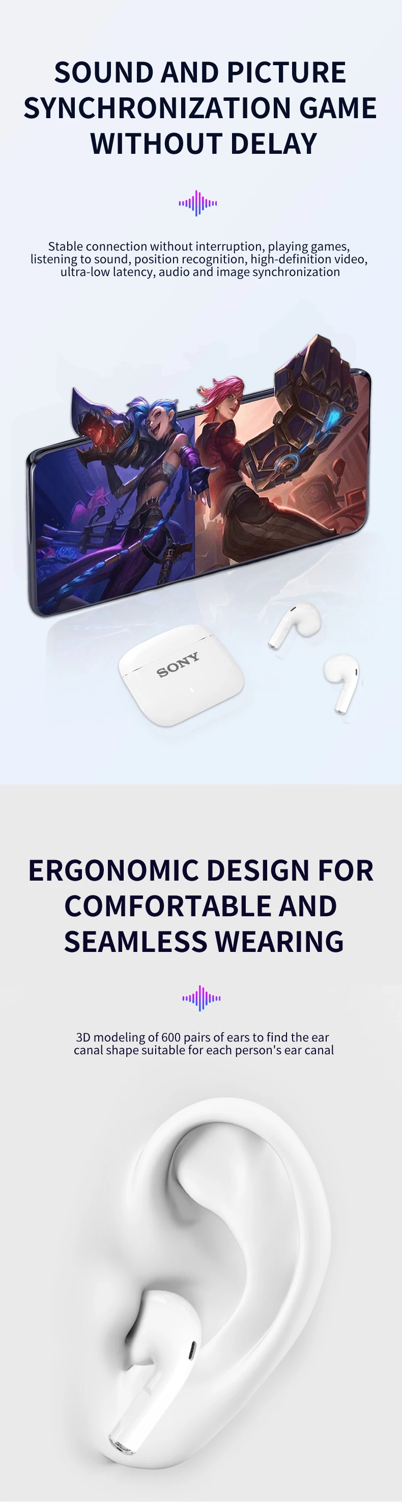 SONY A13 Bluetooth Headset HiFi Stereo Game Waterproof Earphone Wireless Bluetooth 5.3 Sport Earbuds Headphones