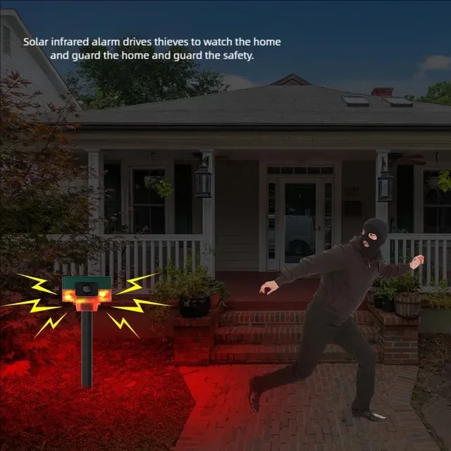 Solar Infrared Motion Sensor Alarm Detector Waterproof Outdoor Animal Repeller Security Alarm Dog Barking Gunshots Sound 5