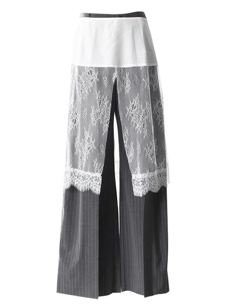 ZMEENNA Gray Stripe Patchwork Skirt Gauze Pants 2 Piece Sets For Women 2025 Spring Fashion Female New Elegant Pants ZM616 4