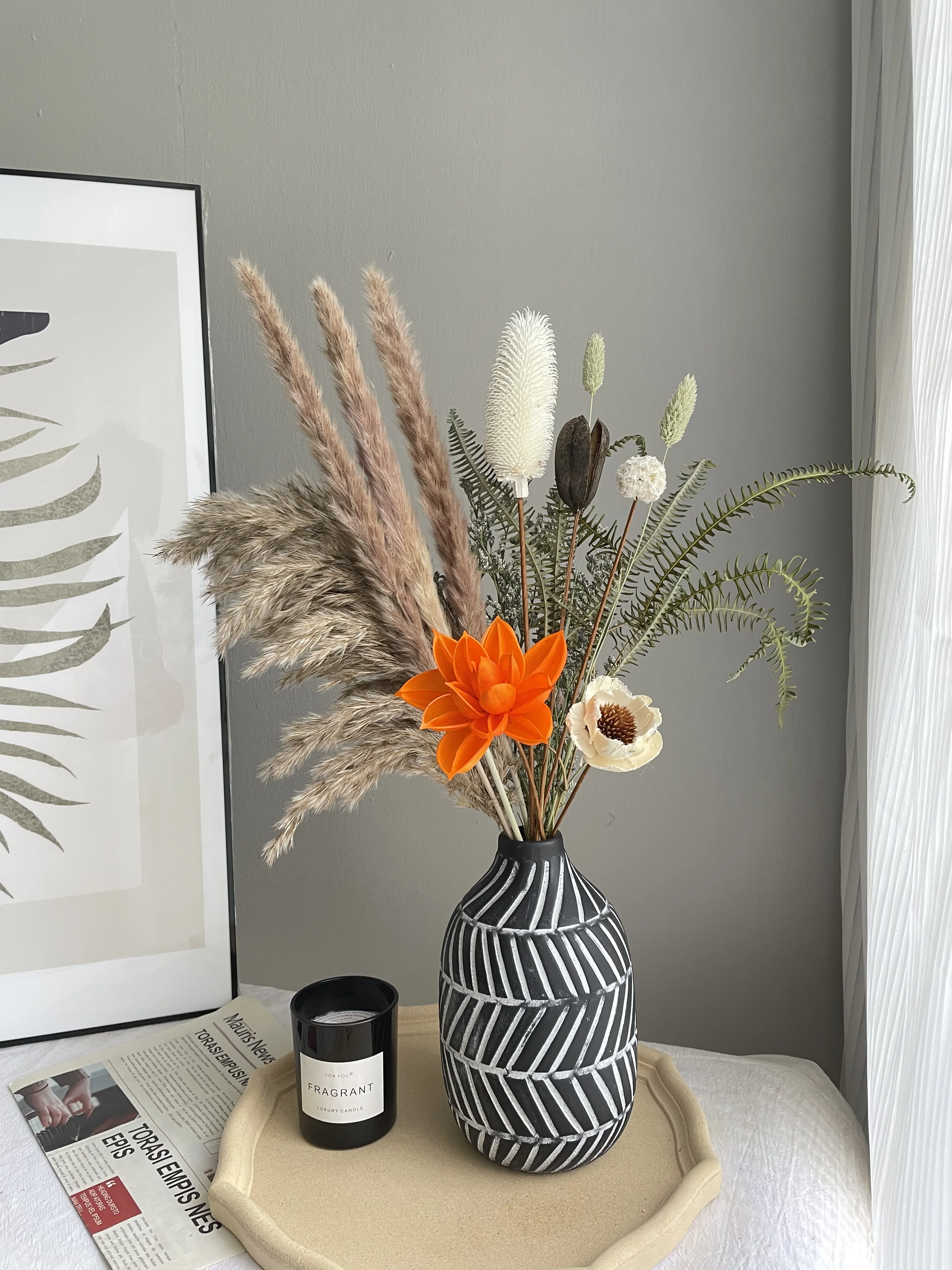 

Natural Dried Lotus Flowers Farmhouse Bouquet Dried Pampas Grass Decor Wedding Floral For Party Home Room Table Decoration