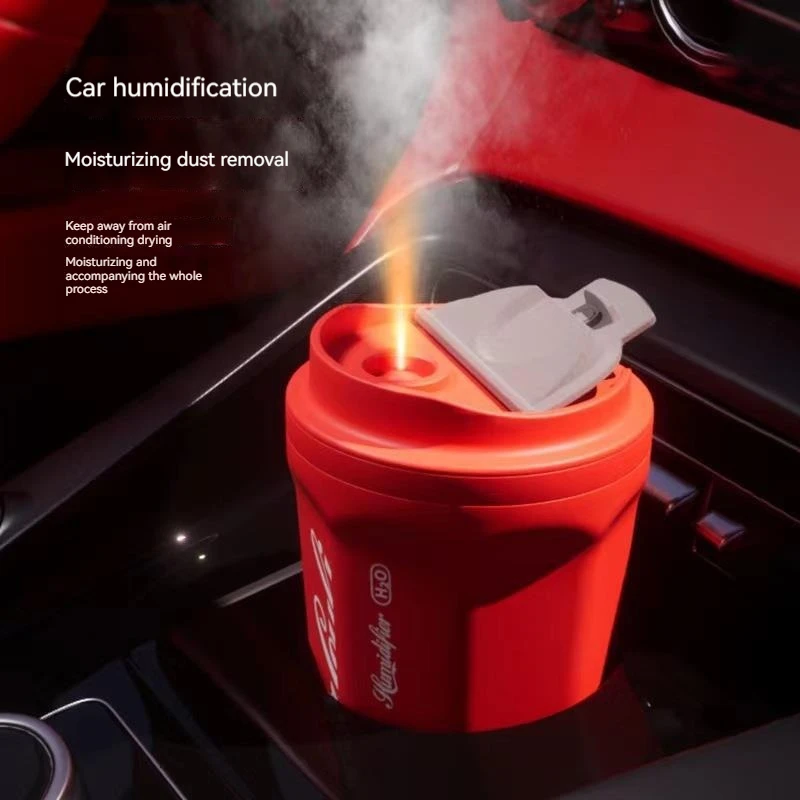 2023 Coke Cup Creative Humidifier USB Charging Car Air Humidifier Home Wireless Flame Humidifier Holiday Gift