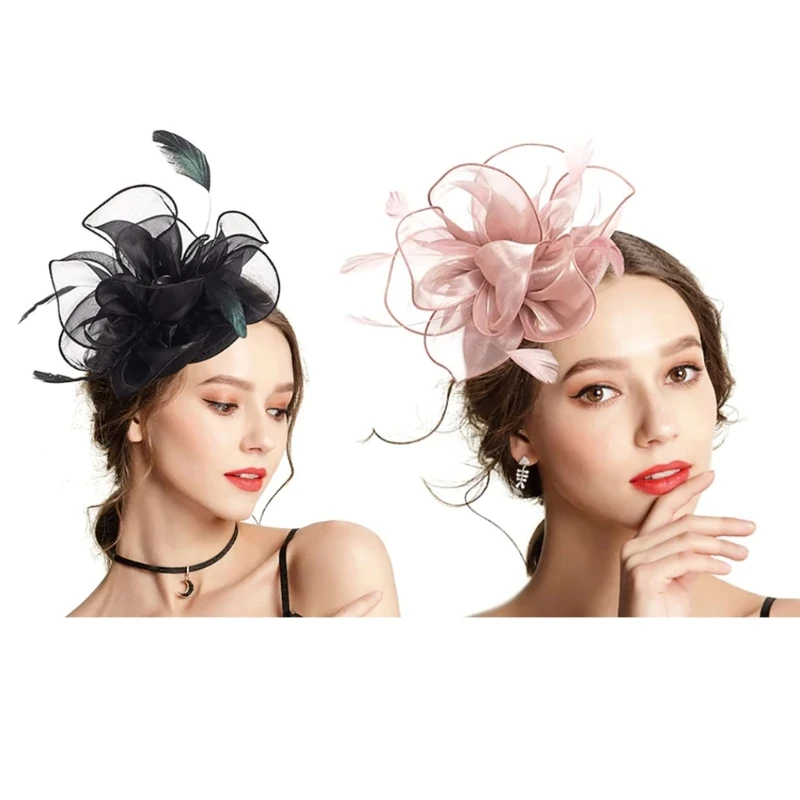 

Women Fascinator Headband Cocktail Headband Mesh Feather Headband Feather Fascinator Headband Tea Party Headband