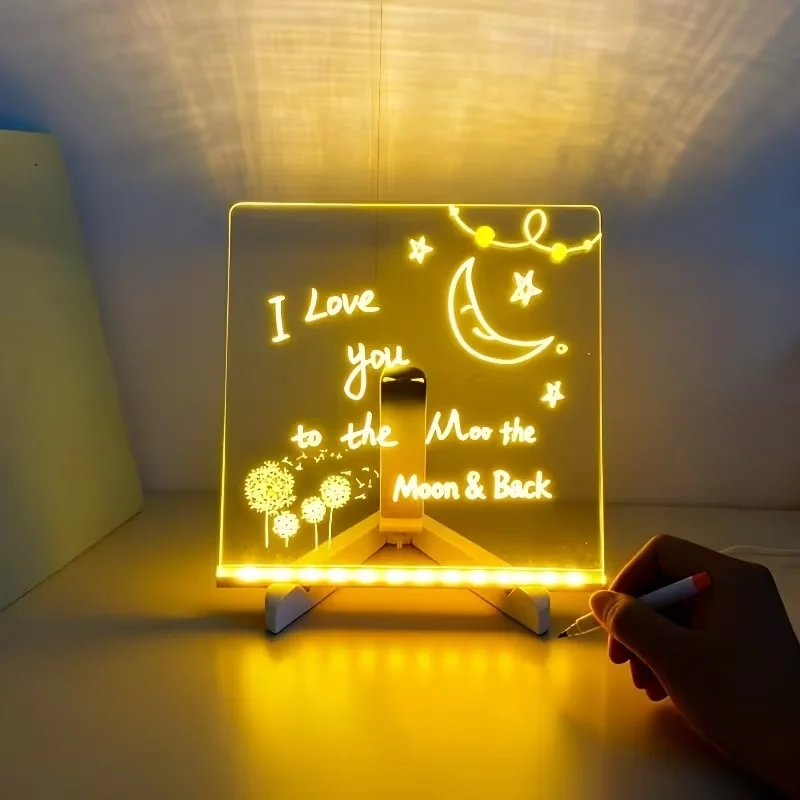 LED 램프 아크릴 메시지 메모 보드 지울 수 있는 USB 어린이 그림판 침실 야간 조명 생일 어린이 선물