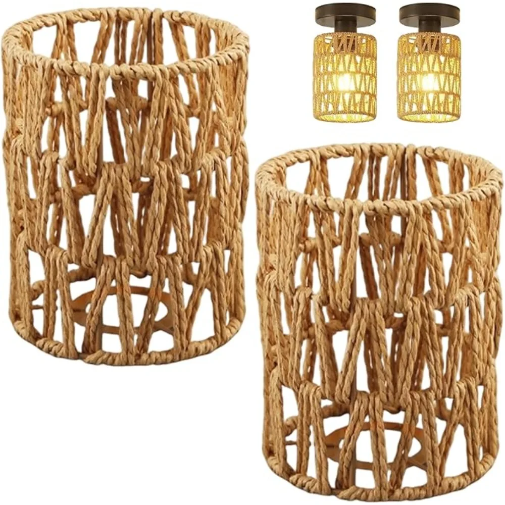 Rattan Pendant Lights 1-Lights Rattan Light Fixture Ceiling Hanging Farmhouse Chandeliers Boho Lighting Hand Woven Wicker Shades