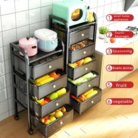 Kitchen Shelf With Drawer Multifunctional Storage Rack Fruits Vegetables Storage Cart Organizer With Wheels Bar Carts Cabinets 1