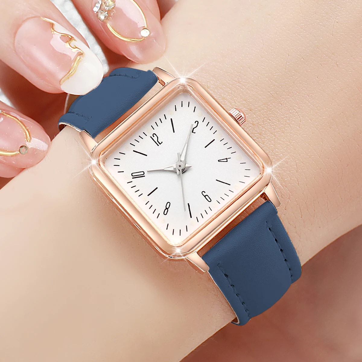 8Pcs/Set Fashion Women's Watch Sweet and Elegant Academy Style Leather Quartz Watch Set (Box Not Included)