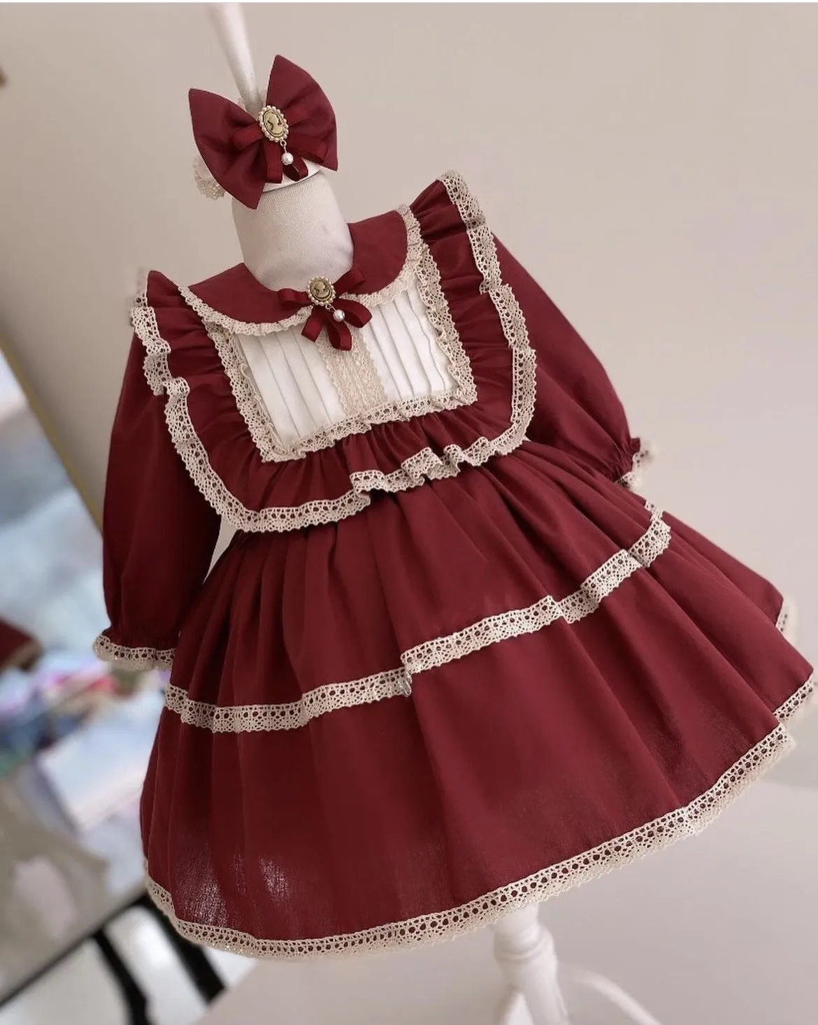 

0-12Y Baby Girl Summer Burgandy Turkish Vintage Princess Dress for Birthday Holiday Easter Photography Eid