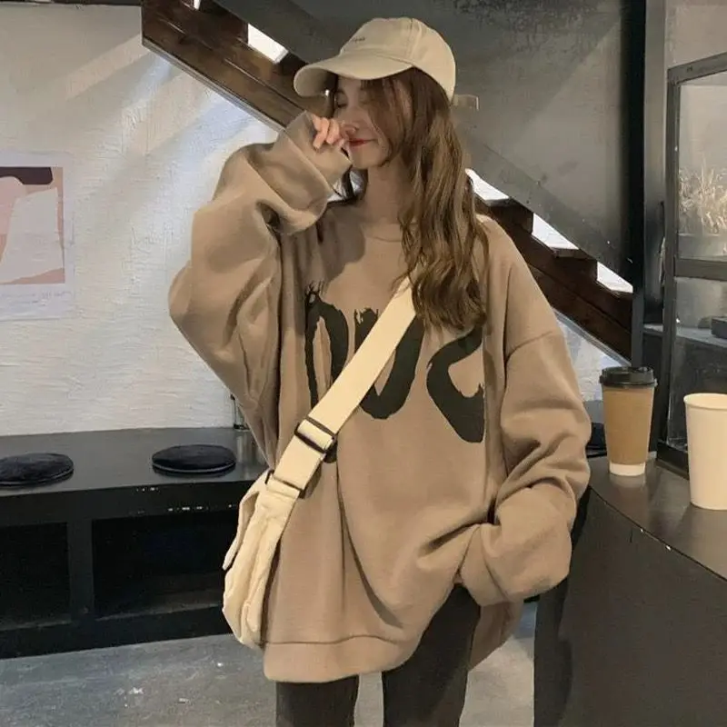 

Новинка, толстовки и свитшоты, свободная стильная женская одежда средней длины с надписью, Топ с длинным рукавом, уличная одежда Y2k, новинка 2023