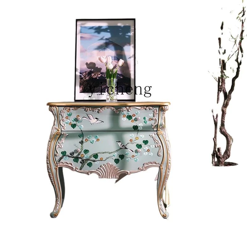 

YY American Painted Bedroom Chest of Drawers Solid Wood Two-Drawer Cabinet Living Room Two-Drawer Table Retro