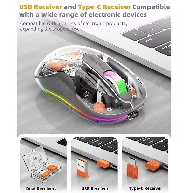 Transparent Mouse Wireless Three-mode Magnetic Suction Mute Rechargeable Mouse For Tablet PC Notebook