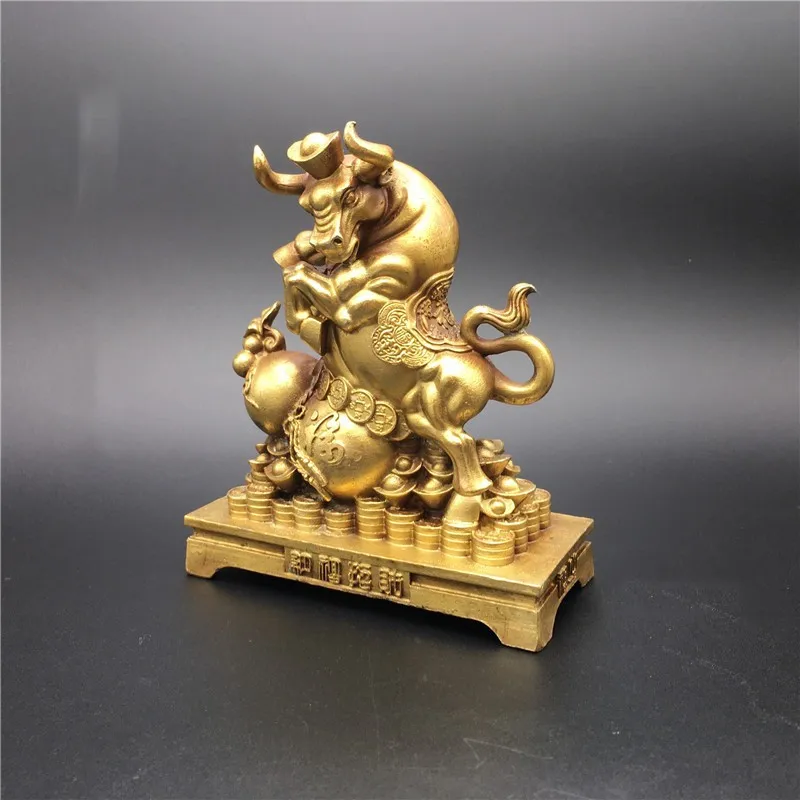 Cow Statue Golden Bull Decorative Sculpture Brass Feng Shui Lucky