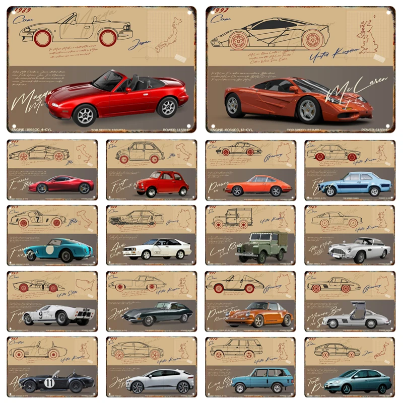 

Classic Luxury Sports Car Metal Car Poster Sign Plaque Tin Painting Vintage Sign Garage Club Man Cave Wall Art Decor Mural Gift