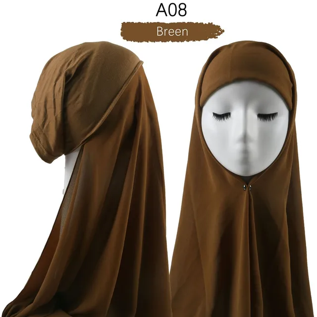 Muslim Women Heavy Chiffon Hijab Scarf With Bonnet  Instant Chiffon Hijabs Scarves With Caps Pinless Underscarf Headscarf A08
