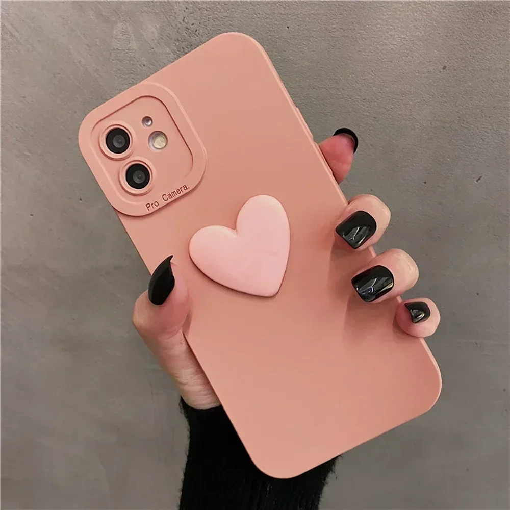 thumbnail image 1 of Funda de teléfono suave con forma de corazón de amor en color rojo vino 3D mate para iPhone 12 11 13 14 Pro XS Max XR 7 8 plus, bonita funda trasera de silicona, 1 of 4