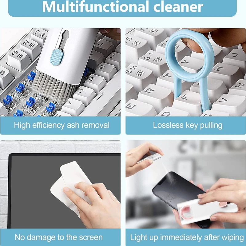 7-in-1 Computer Keyboard Cleaner Brush Kit Earphone Cleaning Pen For Headset iPad Phone Cleaning Tools Cleaner Keycap Puller Kit