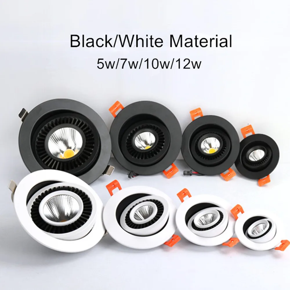 360 Rotate LED Downlight 85V-265V Dimmable COB Spot Light Led 5W 7W 12W 15W Recessed In LED Ceiling Lights Indoor Lighting