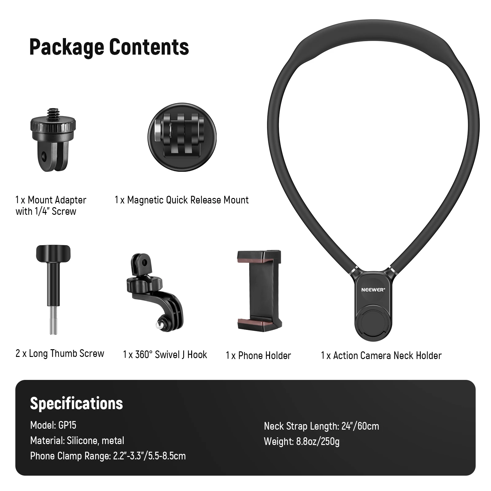 NEEWER Original Magnetic Neck Mount Holder with Phone Clip Suit For Hero 12 11
