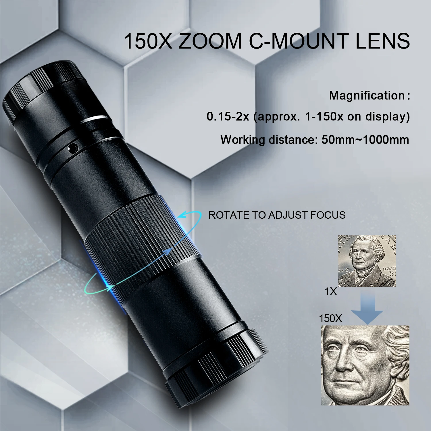 YIZHAN Magnification Adjustable 150X Zoom C Mount Lens With 0.5X