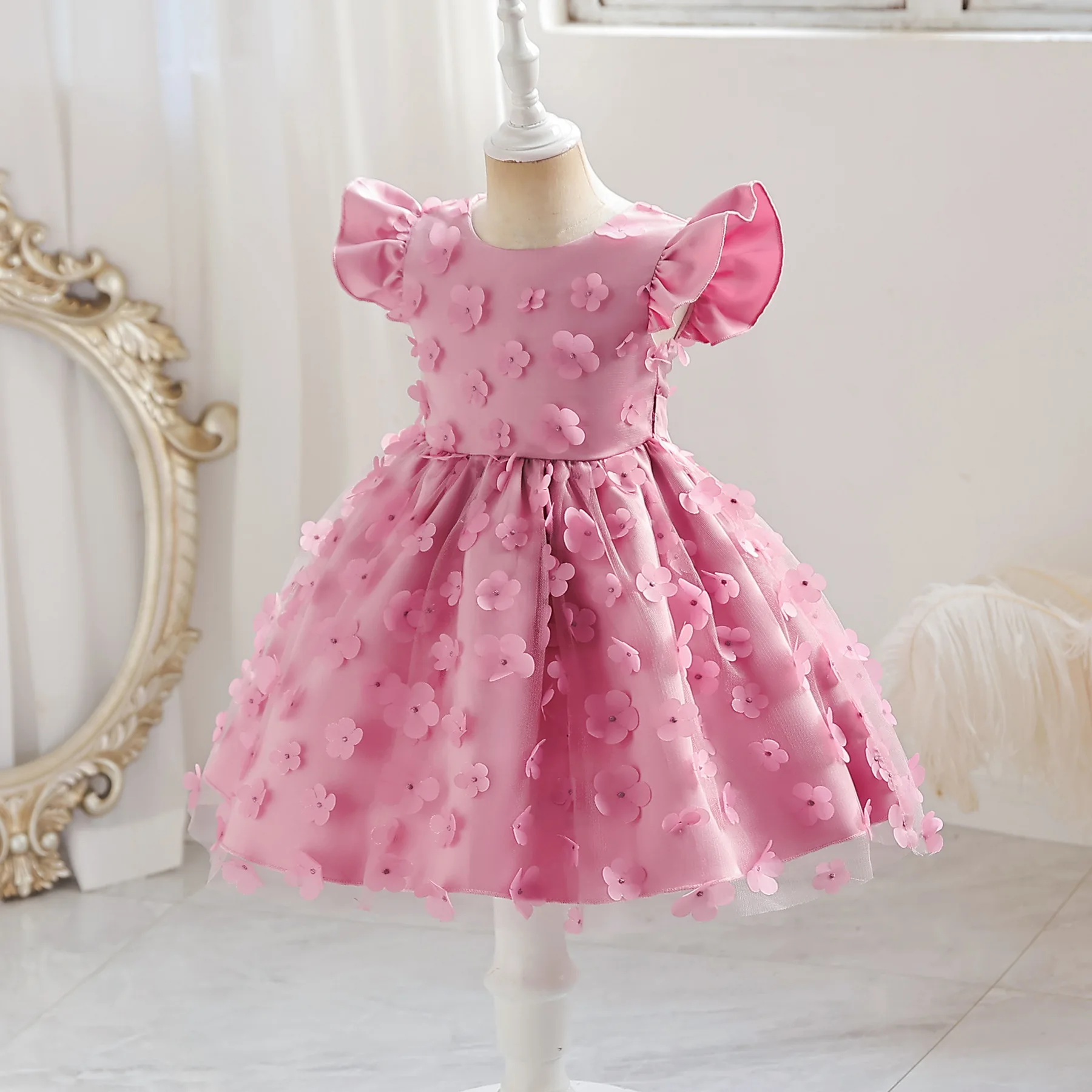 

Pink Petal Summer Girls Princess Dress Tutu Fluffy Kids Birthday Gown Puff Sleeve Children Clothing Baby Vestidos 2-10 Years