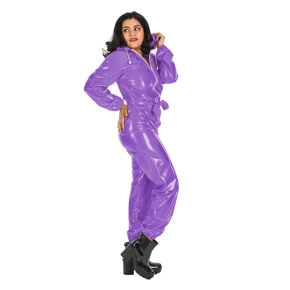 Transparent PVC Overalls Catsuits Women Waterproof Hooded Jumpsuits Gothic See Through Clear PVC Bloomers Jumpsuit With Belt 1