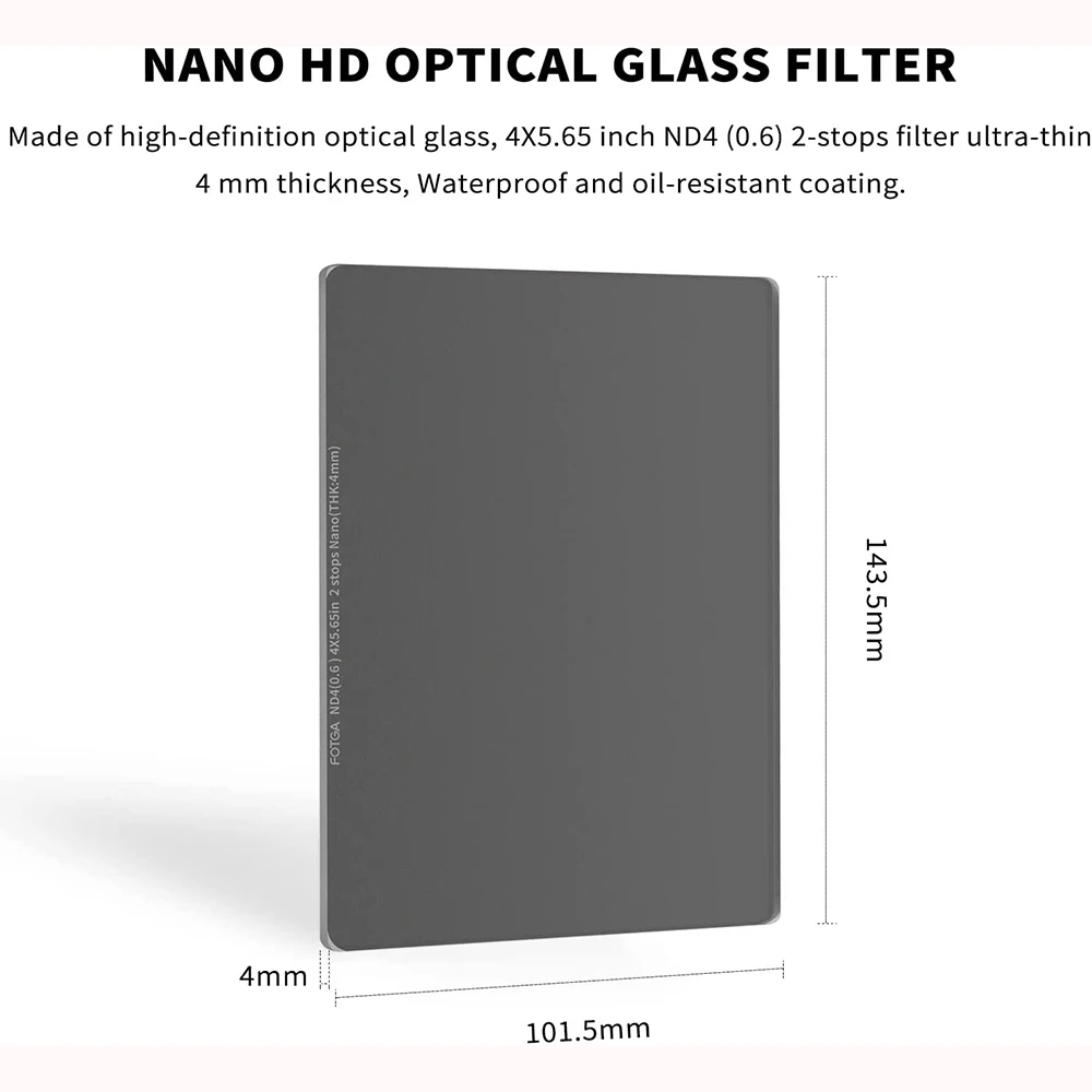 Fotga Square ND Filter ND4/8/ND16/ND64/ND1000 4x5.65 4mm Square Neutral Density Filter Double-sided coated Optical Glass Filter 2