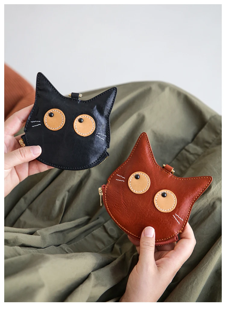 Genuine Leather Black Cat Coin Purse - Etsy