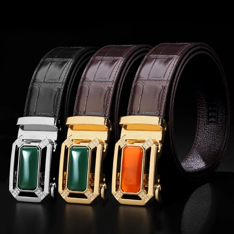

3.5CM Wide Fashion Top Layer Cowhide Leather Automatic Buckle Business High-end Men's Belt