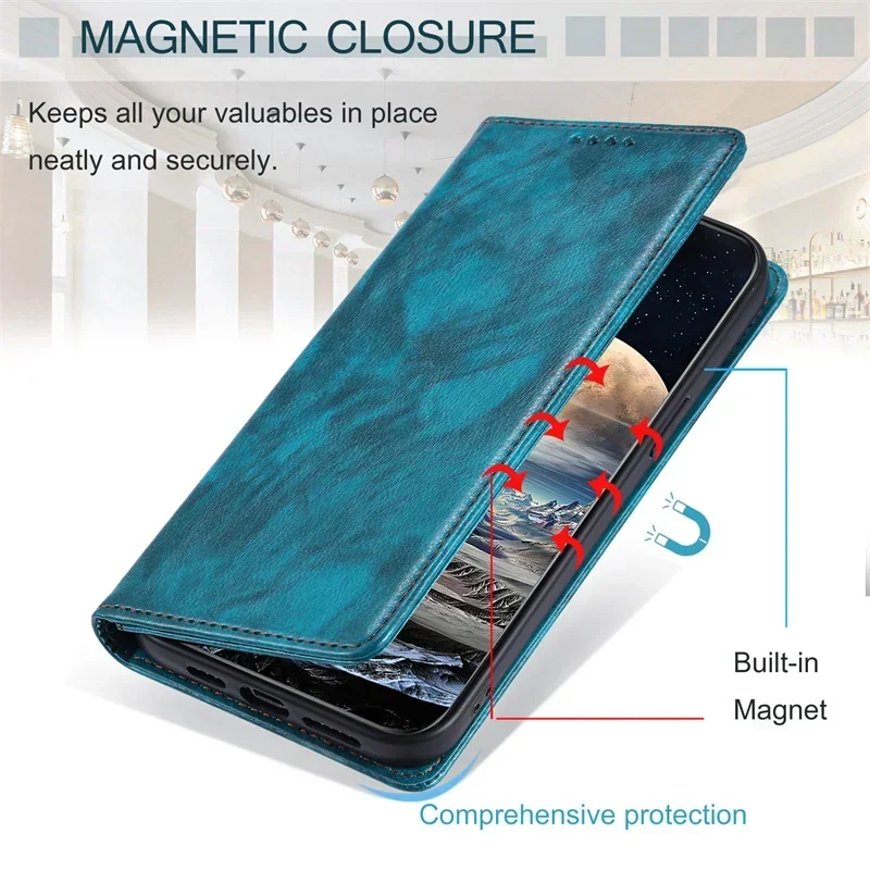 Premium Retro Leather Wallet Magnetic Flip Case – Universal