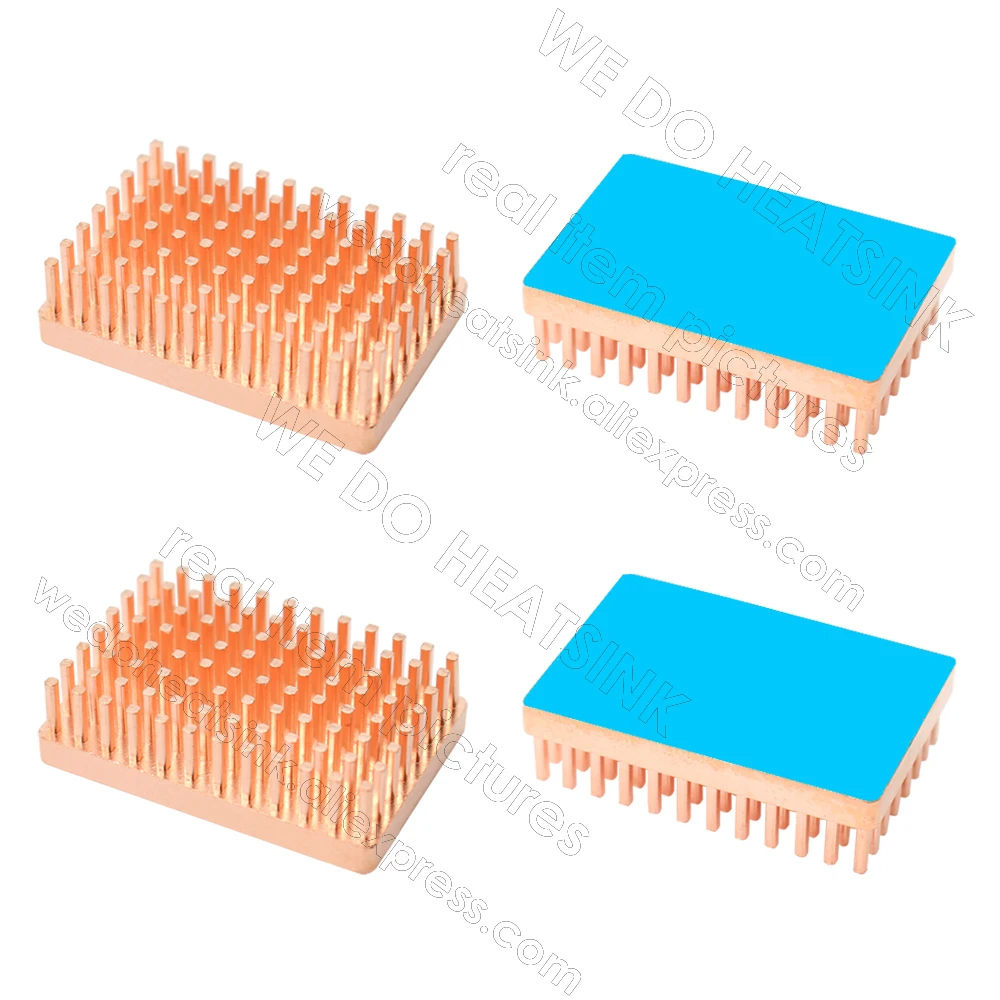 Free Ship 30x20x7mm Pure Copper Pin Fins Heatsink Radiator Cooler With Thermal Conductive Adhesive Pad For Electronics IC — view 4