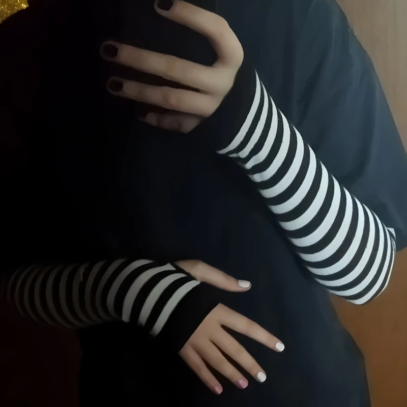 Y2K Elastic Outdoor Punk Long Fingerless Gloves Cuff For Women Men Hip-hop Glove Elbow Mittens Cool Stretch Winter Arm Warmer