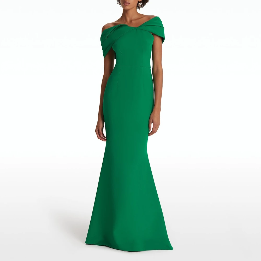 

Muloong Emerald Off-shoulder Dress with Asymmetric Shoulder Drape Party Dress Floor Length Mermaid Luxury Evening Dress 2023