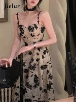 Jielur Summer Floral Strap Midi Dress Women Sleeveless Elegant Vintage Dress Evening Party One Piece Dress Korean Fashion - Image 2