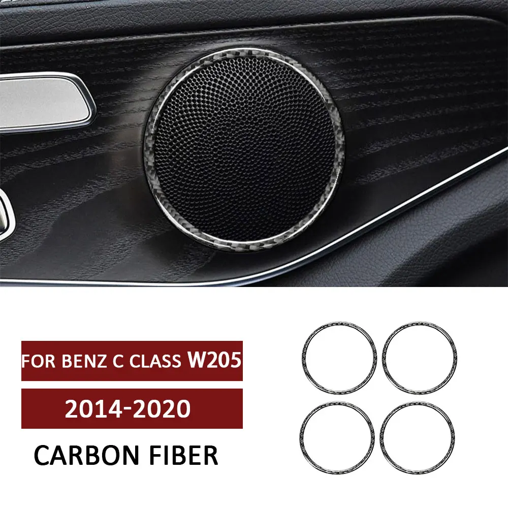 

4pcs Car Door Horn Ring Trim Sticker for Mercedes Benz C Class W205 GLC 2014-2020 Carbon Fiber Decal Auto Interior Accessories
