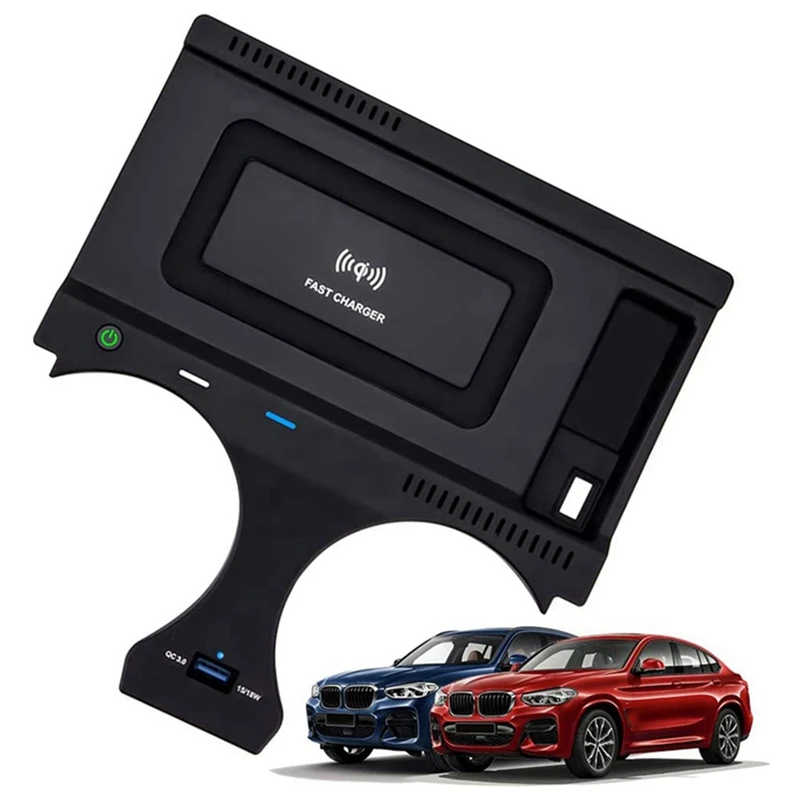 자동차 Qi 무선 충전기 충전 플레이트 휴대폰 거치대 액세서리, BMW X3 X4 2019 2020 2021 2022 적합